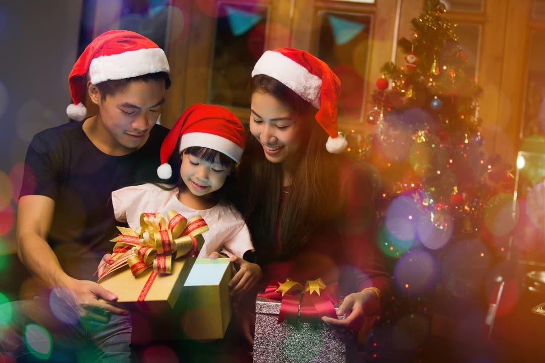 asian family celebrating christmas